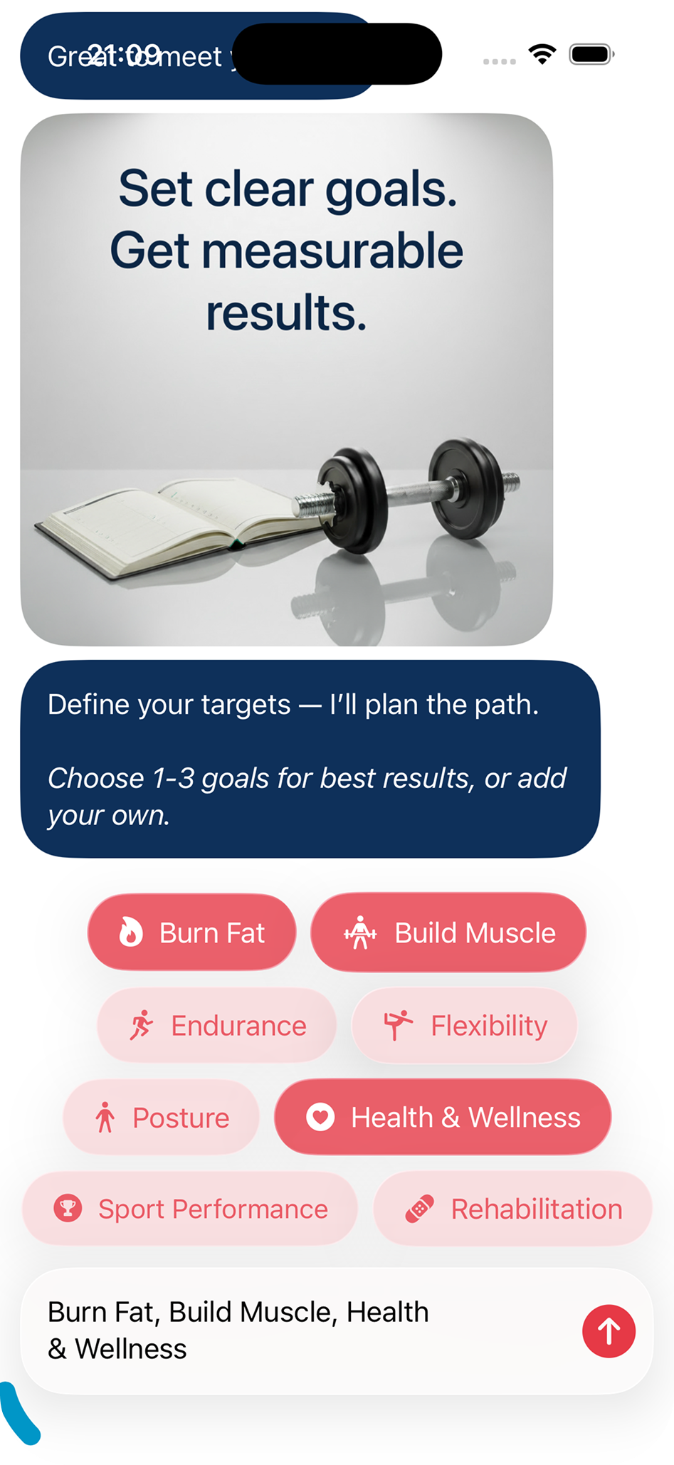 ChattyFit onboarding chat interface