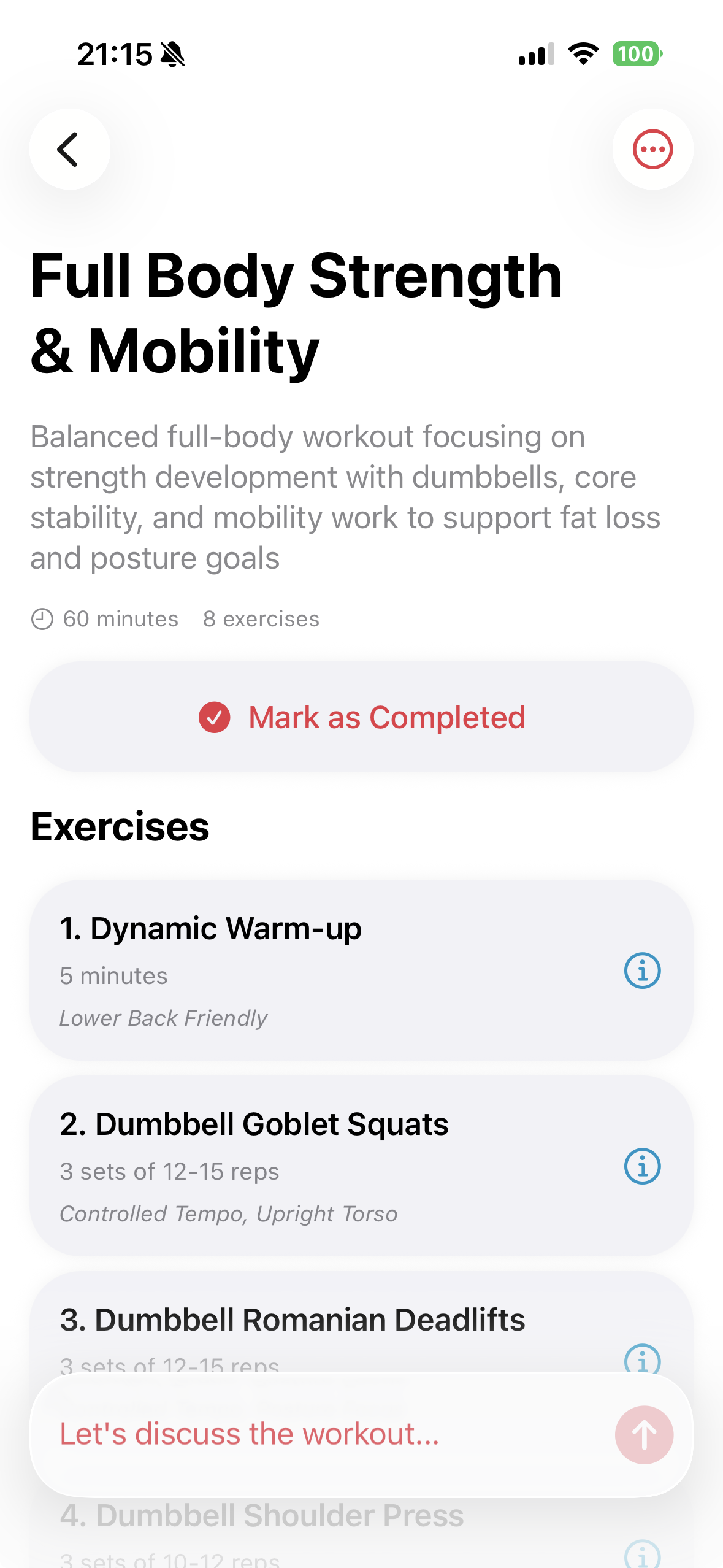 ChattyFit workout logging interface